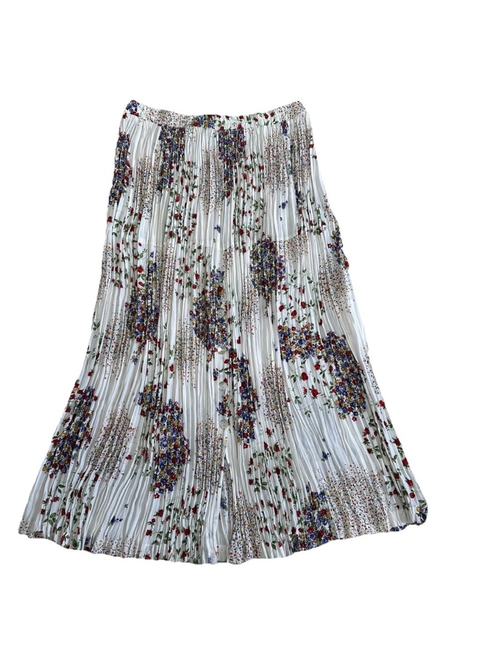Vtg Stonebridge Maxi Skirt Sz XL‎ White Floral Crinkle Cottagecore
